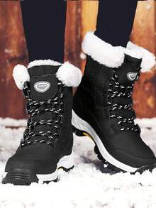 STARNOVO 1双女士白色雪地靴，2025冬季户外雪地鞋，女士保暖加厚高帮踝靴，防滑雪地旅行高帮雪地靴 - 黑與白 - 查看 4