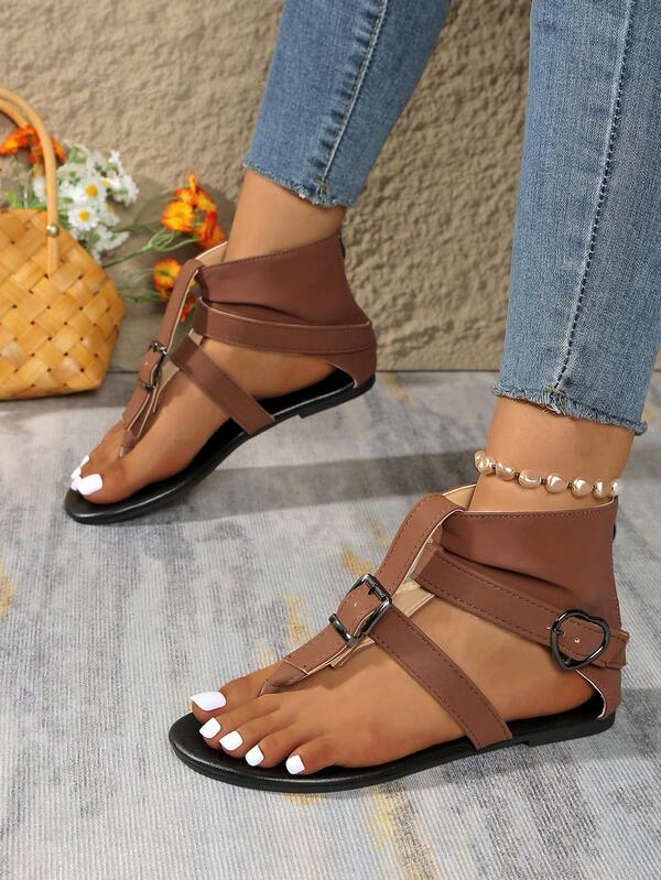 Fashionable Sandals, Peep Toe Ankle Strap Flip Flops, Bohemian Roman Gladiator Sandals
