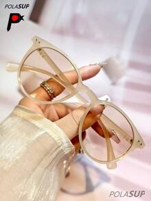 POLASUP 1pc Personalized Fashion Versatile Round Frame Fashion Glasses, Retro 60s Hong Kong Style Fashion Glasses For Women, New Fashion High-End Rivet Round Frame Fashion Glasses, Chic Minimalist Rivet Polarized Fashion Glasses, Classic European & American Style Round Shape Shades - 彩色 - 查看 16