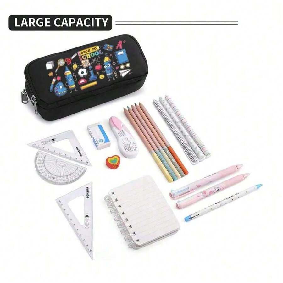 [Large Capacity Oxford Pencil Bag] Portable Pencil Case Cute Cartoon Animal Stationery Bag School Supplies Storage Bag Double-Layer Large Capacity Oxford Pencil Bag Gift Back To School Supplies School Essentials Stationery Supplies Cute Erasable Crystal Blue Gel Pens Utiles Es Bonitos - Multicolor - View 1
