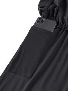 男士 1 套弹力速干运动裤，透气健身紧身裤，带手机口袋，双层面料抽绳腰部，适合跑步、慢跑、健身房训练、秋季 - 黑色 - 查看 5