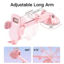 YWOR Pink Car Phone Holder, [Military-Grade Suction Cup] Universal Phone Holder, Suitable For Car Dashboard, Windshield And Window, Car Phone Holder, Fits All Smartphones Including Thick Cases, Christmas Gift - Pink - View 3