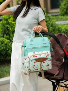 1pc Fashionable Mummy Backpack, Large Capacity Diaper Bag, Portable Maternity & Baby Bag, Can Be Hung On Stroller - Green - View 11