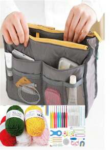 57pcs Crochet Kit, Multi-Color Set, DIY Yarn Kit For Beginners, Portable Tote Makeup Bag With Dual Zippers, Thick Toiletry Organizer Pouch, Multi-Function Cable Organizer Bag (Accessories In Random Colors)