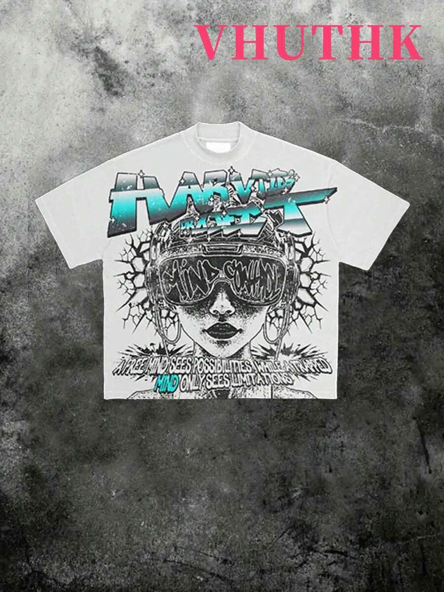 VHUTHK (180 Cotton T-Shirt)   Genius Girl -2   Print Men's Summer Round Neck Short Sleeve Casual Cotton Print - 白色 - 查看 1