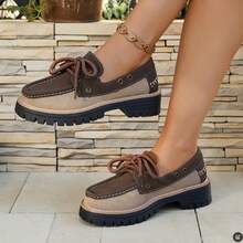 Mocasines casuales para mujer, estilo bohemio gótico, suela blanda deslizante, livianos y cómodos zapatos casuales, cordones de estilo clásico de punta redonda, elegantes, uso interior y exterior, adecuados para todas las estaciones - Café integral - Ver 3