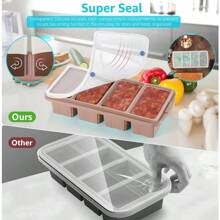 Silicone Freezer Tray With Lid - Silicone Freezer Food Molds- Large Ice Cube Tray,Silicone Freezer Container,Freeze & Store Soup, Sauce, Broth,Leftovers - Makes 4 Perfect 1 Cup