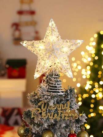 1 pieza Decoración de Árbol de Navidad con Estrella de Arte de Hierro, Decoración con Forma de Estrella, Lámpara de Ratán Iluminada con Luces de Cable de Cobre Operadas con Batería, Adecuada para Fiesta de Vacaciones, Fiesta de Navidad, Decoración de Festival, Regalos de Fiesta, Decoración Divertida de Fiesta de Navidad, Navidad, Feliz Año Nuevo, Regalos de Navidad, Adornos Navideños Decoración del Hogar, Decoraciones Navideñas, Decoración de Habitación, Decoraciones Navideñas de Invierno