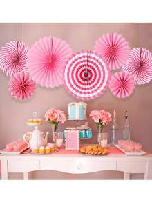 12 件派对悬挂纸扇套装，节日圆形图案纸花环装饰，适用于新年、生日、婚礼和节日等各种活动配件（粉色）
