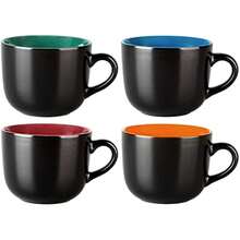 Jumbo Soup Mugs With Handles, 24 Oz Large Coffee Mugs Set Of 4, Ceramic Soup Bowls For Soup Cereal Snacks Salad Noodles Cups, Microwave Safe - Matte Black, Colorful Inside - 1 - Xem 2