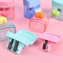 Double Hole Pencil Sharpener Pencil Sharpener Macaron Cute Four-Color Love Rotating Transparent Pencil Sharpener With Lid