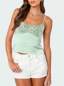 Top halter con lentejuelas para mujer, con cuello en V profundo, parte superior con cuentas, top de tirantes brillante y con brillo para salir, atuendos de fiesta - Verde - Ver 1