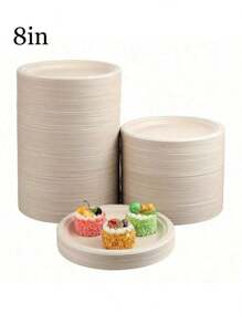 10/50pcs 6/8 Inch Thick Luxury Sugarcane Fiber Paper Plates - Reusable, Leak-Proof, Disposable, Suitable For Celebration Events