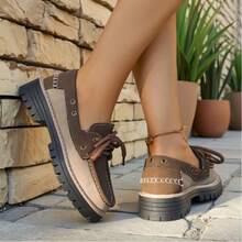 Mocasines casuales para mujer, estilo bohemio gótico, suela blanda deslizante, livianos y cómodos zapatos casuales, cordones de estilo clásico de punta redonda, elegantes, uso interior y exterior, adecuados para todas las estaciones - Café integral - Ver 6