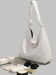 French Retro Simple Casual Slouchy Shoulder Bag, Versatile Quality Large Capacity Tote Bag For Women, Spring Edition - White - View 4