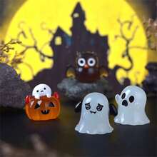 6 Stücke Halloween Eule & Geist leuchtende Miniatur Ornamente, Auto Innenraum Dekoration Tisch Figuren