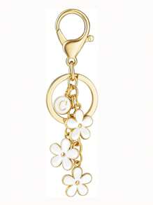 1pc Fashionable & Cute Letter Key Chain With Alloy White Flower Pendant Charm Key Ring, Accessory For Women And Students Car Accessories Goth Y2k