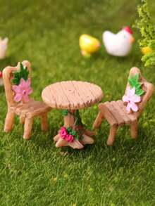 Juego de 3 piezas de mesa y sillas en miniatura para jardín de hadas, kit de decoración de muebles de casa de muñecas de resina caprichosa con flores rosas y hojas verdes, excelente para casas de muñecas, paisaje en miniatura y decoración artística, accesorios para jardín de hadas, de regreso a la escuela, decoración de otoño, decoración de Halloween, decoración para fiestas divertidas, regalos de cumpleaños, decoración de escritorio, decoración de habitación