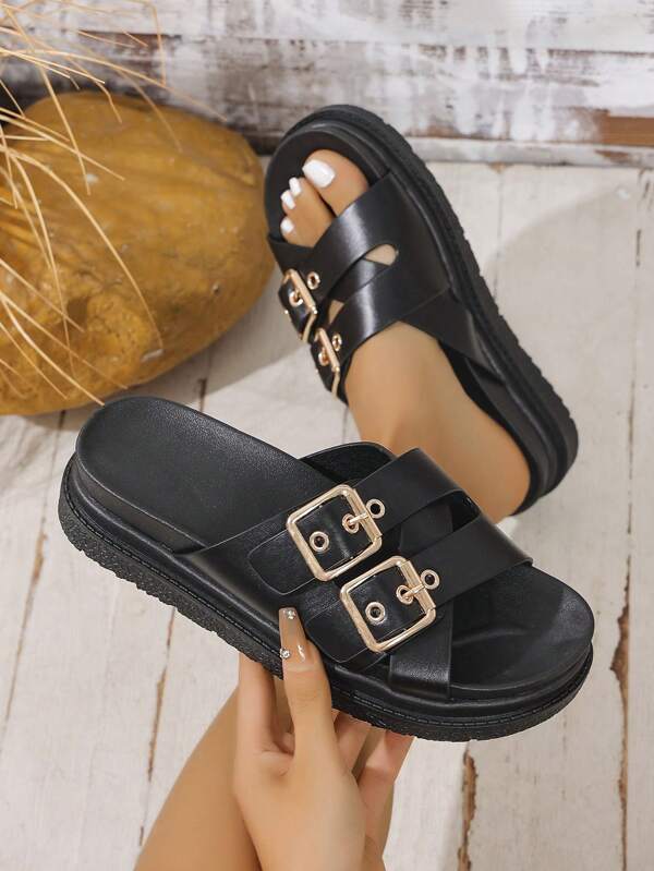 1 Pair Punk Style Rivet Embellished Thick Sole Sandals, High-End Stylish Summer Footwear
