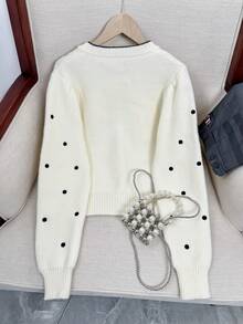 French Soft & Round Neck Polka Dot Sweater, New Autumn/Winter Design For Fashionable Ladies