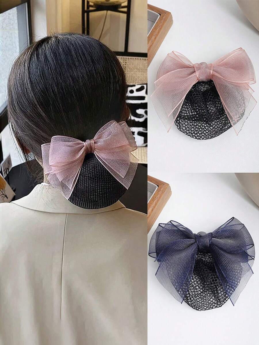 1 件女士优雅网状蝴蝶结按扣发夹，多功能专业发髻固定发饰，爪夹，发夹，发夹，发夹，发夹，学校用品，蝴蝶结配饰