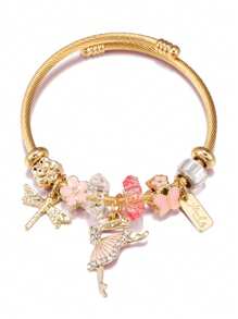 1 件金色不锈钢串珠手链、芭蕾舞者串珠手链、蜻蜓和蝴蝶串珠 DIY 手链、节日礼物