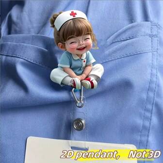 2D Flat Acrylic Nurse Girl ID Holder - Retractable Badge Clip With Durable Label For Medical Students & Nurse Practitioners - Durable PMMA Material, Ideal For Workplace Identification, Medical Badge Holder | Playful Design | Durable Acrylic, Nurse Accessories