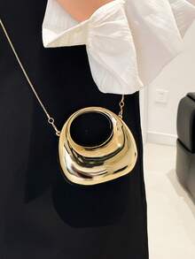 حقيبة أكريليك ذهبية جديدة، حقيبة يد عصرية وشخصية، كيس عشاء محمول باليد، محفظة قمرية فضية مطلية باللمعان مع سلسلة معدنية، يمكن أن تكون حقيبة نسائية مائلة، هدية نسائية عصري، علبة معدنية ذات لون متقدم في المستقبل - الذهبي - مشاهدة 4