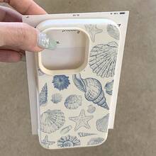 1pc Vintage Blue Seashell Pattern TPU Phone Case Compatible With Apple/ Phones,International Version, Not The Domestic Version - White - View 4