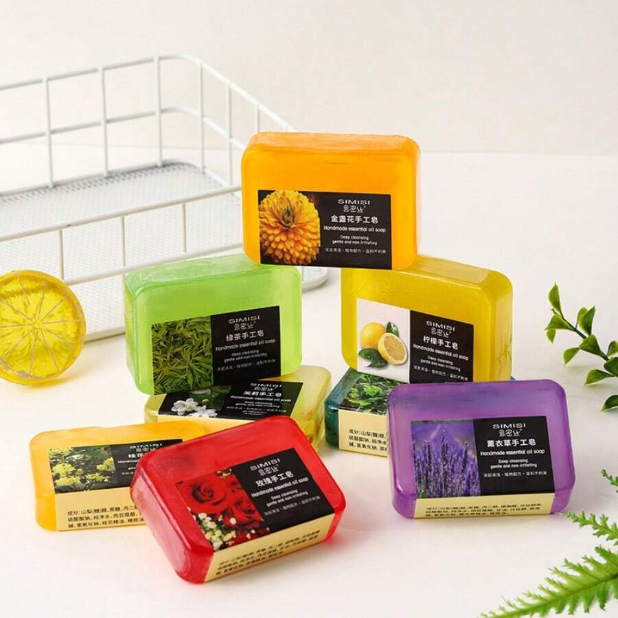 3 Handmade Soaps Natural Handmade Soap Set | 6 Botanical Scents | Gentle Foaming Formula For Sensitive Skin | Cruelty-Free & Vegan - Xà phòng hoa hồng + Xà phòng tràm trà + Xà phòng hoa nhài + Lưới tạo bọt - Xem 1