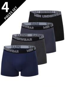 4pcs/Pack Teen Boys' Boxer Briefs, Mid-Rise Trunks For Boys Aged 12-18 Years Old