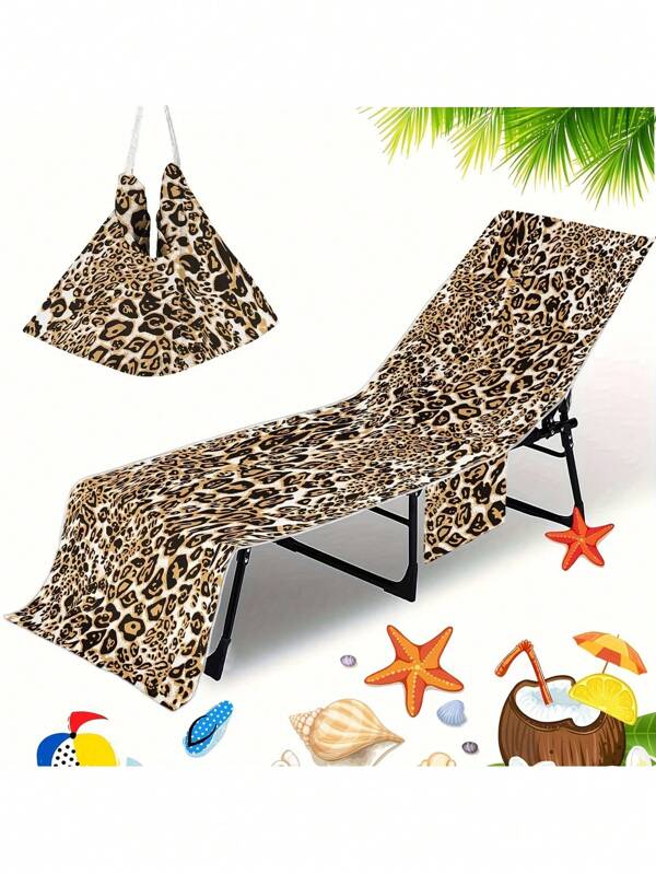 1pc Leopard Print Beach Chair Cover, Summer Exclusive Series, Super Fiber Quick-Dry Towel For Pool/Beach Chairs, Beach Towel Chair Cover With Pocket, Holiday Accessory, Travel Essential