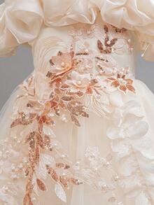 Váy cưới công chúa đính hoa ren đính cườm cho bé gái thanh lịch, váy cưới công chúa cho bé gái - Rượu sâm banh - Xem 6