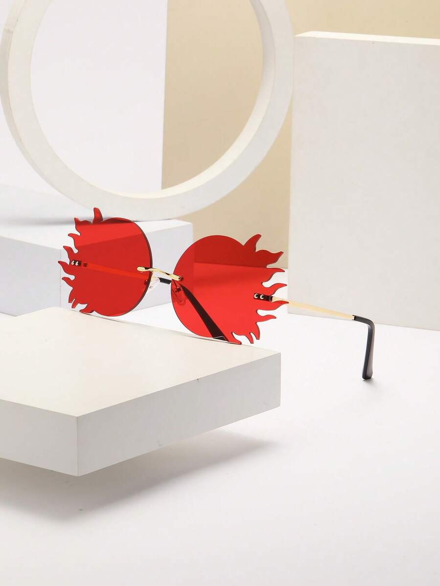 圆形火焰形化妆舞会眼镜，无框时尚派对眼镜，铜色时尚眼镜适合派对和所有季节不对称形状的墨镜 - 彩色 - 查看 1