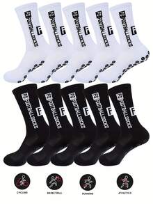 5 Pairs/10 Pairs Of FS Letter Men's Mid Tube Socks, Breathable And Comfortable, Non Slip Casual Socks, Simple And Fashionable Sports Socks, Suitable For Outdoor Sports All Year Round Wearing - Multicolor - View 2