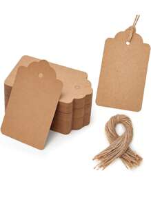 100pcs/Set Kraft Brown, Black And White Paper Tags With String Attached Labels Display Tags Brown Price Tags With String Writable Hang Tags For Clothing, Jewelry, Clothes DIY Crafts Wedding Holiday And Retail Display
