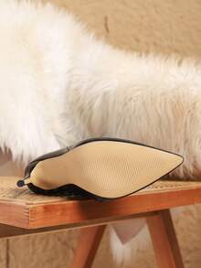 2025 年秋冬女士性感时尚纯色尖头细高跟休闲百搭侧拉链黑色及膝靴 - 黑色 - 查看 9