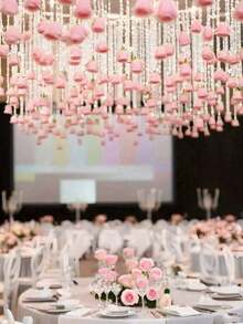 20朵粉色玫瑰 + 500厘米透明绳，悬挂式红色玫瑰人造丝花 - 适用于婚礼拱门、婴儿派对、新娘派对、花束、派对中心装饰和天花板装饰 - 是婚礼策划师和DIY爱好者的完美礼物，也适合生日、毕业典礼等场合，是DIY婚礼装饰、新娘派对、婚礼花束、派对中心装饰、天花板装饰和情人节的理想之选。 - 粉色 - 查看 5