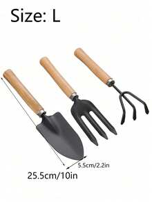 带木柄的三件套园艺工具 - 耐用的金属铲子、铲子和叉子 - 非常适合园艺和盆栽、土壤耕作 | 乡村园艺工具 | 木柄工具，重返校园 - 彩色 - 查看 4