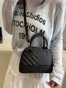 1 buc. Geantă de umăr retro simplă din PU cu închidere cu fermoar matlasată, cu flori brodată la modă, geantă de mână casual nouă în carouri, cu capacitate mare, geantă crossbody perfectă pentru uz zilnic de la femei, cumpărături, întâlniri