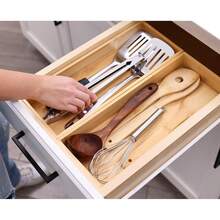 Kitchen Utensil Drawer Organizer, Bamboo Silverware Cutlery Flatware Organizer Bins, Wooden Container Storage Trays For Bathroom Vanity Junk Drawer - 2吋高 5個盒子 - 查看 8