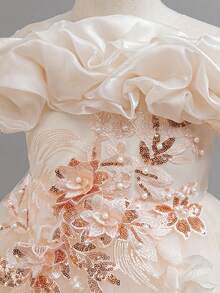 Váy cưới công chúa đính hoa ren đính cườm cho bé gái thanh lịch, váy cưới công chúa cho bé gái - Rượu sâm banh - Xem 5