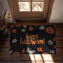 1 capacho com estampa de abóbora de Halloween, fantasma e morcego, veludo cristal 650g + base de silicone TPR, 0,5cm de espessura, carpete pequeno e macio com elementos rústicos do festival de outono, adequado para áreas externas, entrada, sala de estar, quarto, lavanderia, banheiro, lavável à máquina, tapete de entrada pequeno para o ano todo, decoração de casa