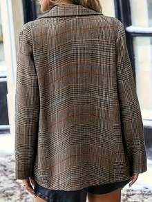 Estilo oversize, se recomienda bajar de talla, chaqueta blazer a cuadros para mujer - Diseño a cuadros, lavable a máquina con diseño cruzado sencillo, elegante para oficina y uso casual en otoño/invierno, tela versátil y duradera, blusa a cuadros de moda, chaqueta casual para mujer con forro