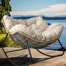 Skin-Friendly And Comfortable Outdoor Patio Rocking Chairs, Egg Chairs, Royal Papasan Chairs, Extra-Large Outdoor Lounge Chairs With Thickened Cushions, Leisure Rocking Chairs Perfect For Patios, Gardens, Outdoor Activities, And Holiday Relaxation. An Ideal Gift For Valentine's Day. For Outdoor Use Only. - Ghế bập bênh cỡ lớn - Trắng - Xem 2