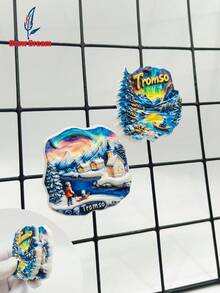 1 件挪威特罗姆瑟雪夜极光 3D 立体冰箱贴，创意精致文化旅游纪念品冰箱贴，家居、厨房、房间装饰配件工艺品 - 彩色 - 查看 3