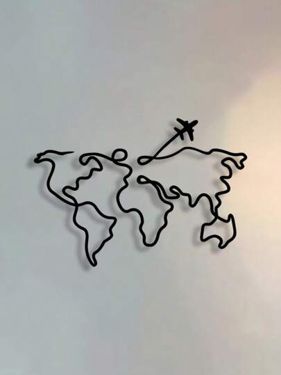 1 pieza Decoración de pared de metal con mapa del mundo de estilo vintage, diseño de avión alrededor del mundo, arte de metal contemporáneo, estilo minimalista, decoración del hogar, decoración de dormitorio, decoración de sala de estar, decoración de jardín, decoración de patio, adecuado para decoración de pared interior y exterior, arte de metal, regalo de inauguración de casa, regalo de maestro, regalo de graduación, excelente para días festivos, cumpleaños y fiestas.