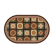 1/3pcs Set Brown Floral Tile Non-Slip Water Absorbent Bathroom Mat, Silica Gel Retro Pattern Bath Mat, U-Shaped Toilet Mat And Vanity Mat, 2.5mm Thickness Entryway Decor Bathroom Kitchen Decor Kitchen Rug - Gạch nâu - Xem 7