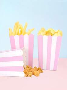 10pcs/20pcs/50pcs Pink Popcorn Box Small Pink And White Striped Paper Popcorn Bag Paper Cup Candy Container For Birthday Wedding Bridal Shower Gender Reveal Party Favors - Pink - View 3
