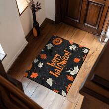 1 capacho com estampa de abóbora de Halloween, fantasma e morcego, veludo cristal 650g + base de silicone TPR, 0,5cm de espessura, carpete pequeno e macio com elementos rústicos do festival de outono, adequado para áreas externas, entrada, sala de estar, quarto, lavanderia, banheiro, lavável à máquina, tapete de entrada pequeno para o ano todo, decoração de casa